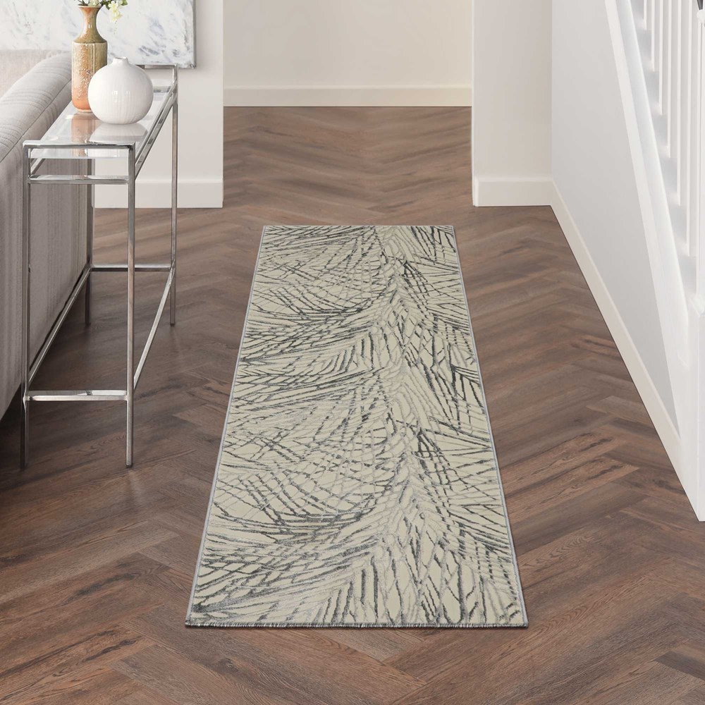 Rustic Textures RUS17 Abstract Runner Rugs in Ivory Grey